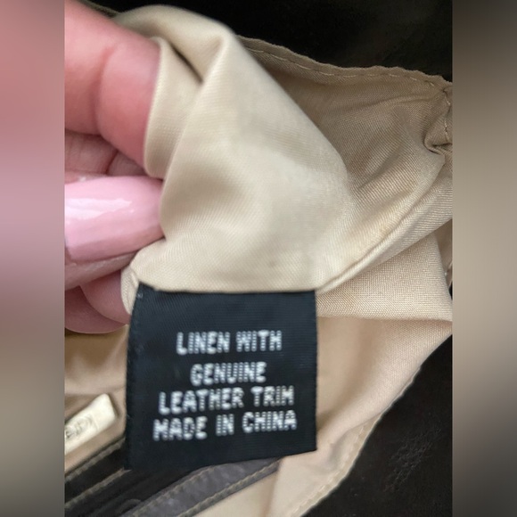 Kate Landry Woven Mettalic Straw Tote Leather Trim & Dual Bamboo Handles Bag - Picture 9 of 12